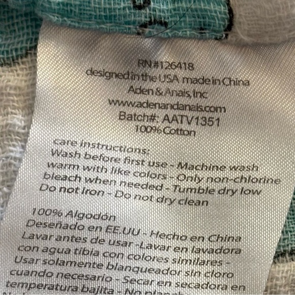 Aden + Anais Blue and White Elephants Baby Muslin Blanket 100% Cotton. 45” x 42” - Picture 5 of 5